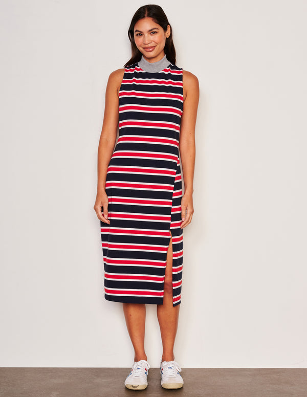 sundry Sundry Midi Mock Neck Sleeveless Dress in Flare Red