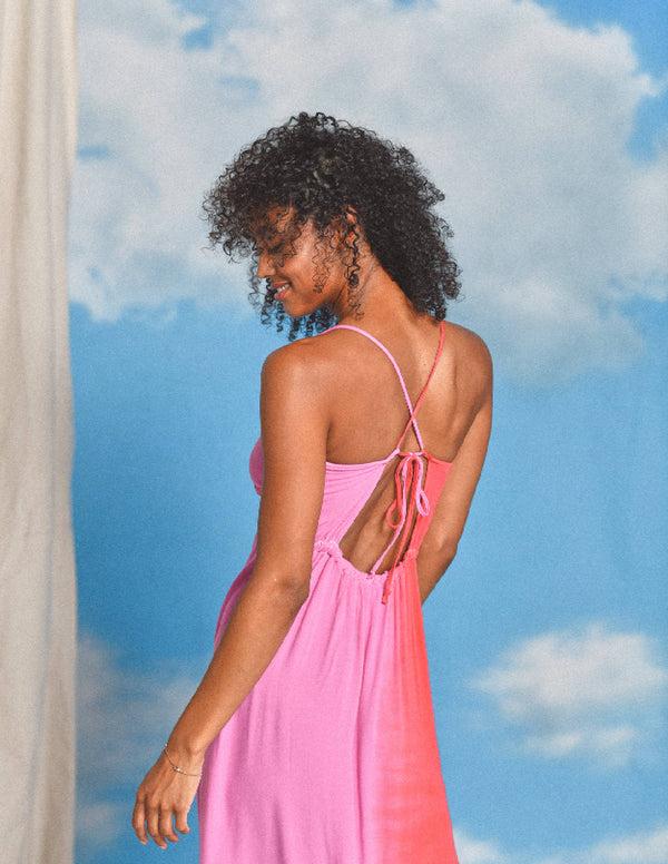 Sundry Sundry Midi Tie Back Dress In Dark Raspberry