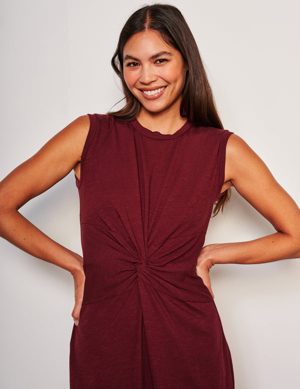 Sundry Sundry Midi Twist Sleeveless Dress In Red Rock