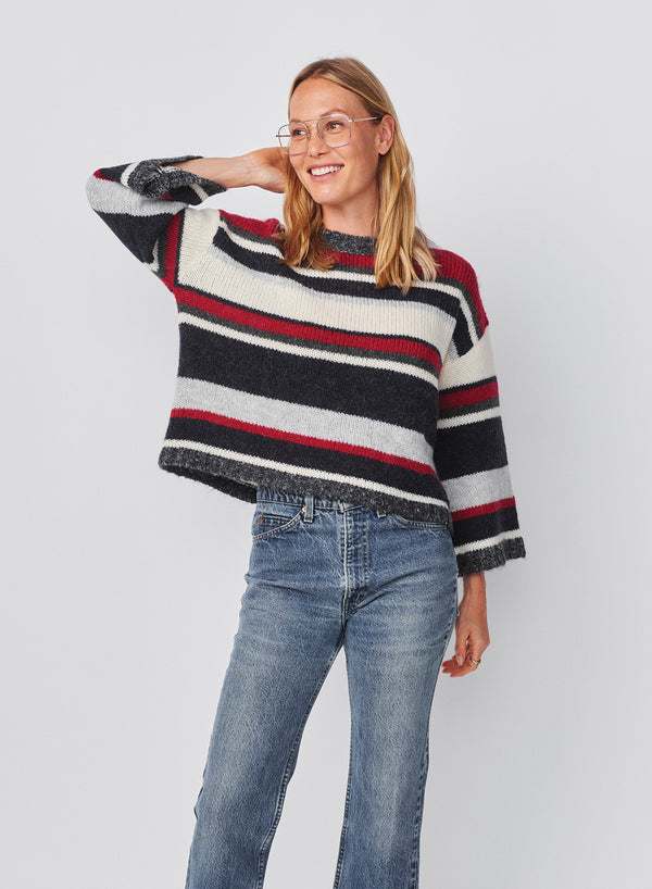 Sundry Sundry Multi Stripe Bell Sleeve Sweater In Oyster
