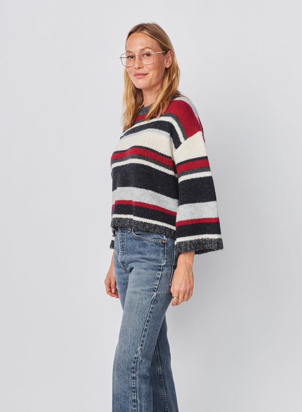 Sundry Sundry Multi Stripe Bell Sleeve Sweater In Oyster