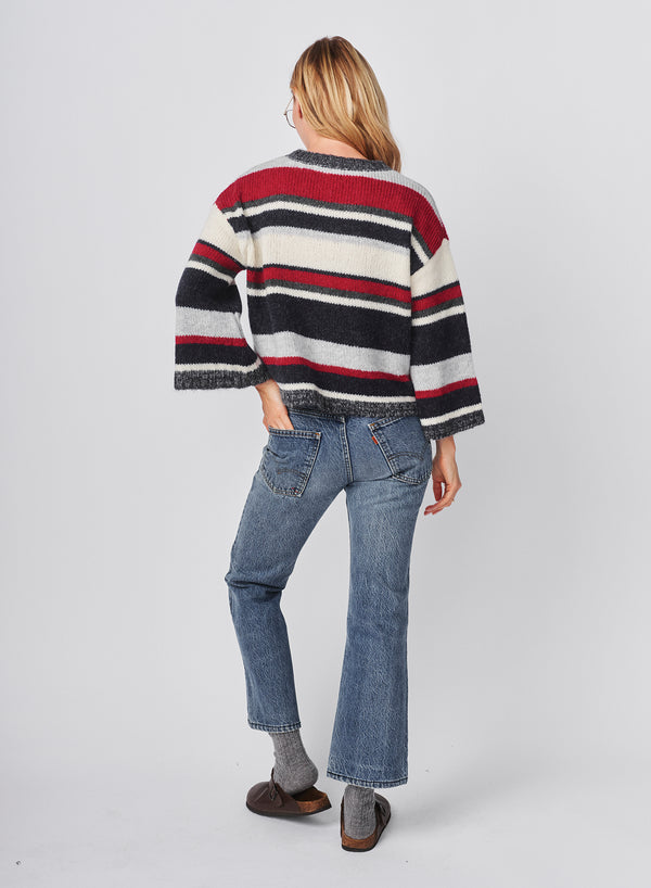 Sundry Sundry Multi Stripe Bell Sleeve Sweater In Oyster