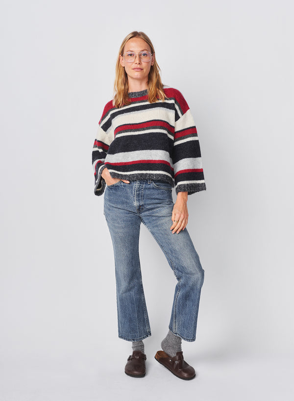 sundry Sundry Multi Stripe Bell Sleeve Sweater in Oyster