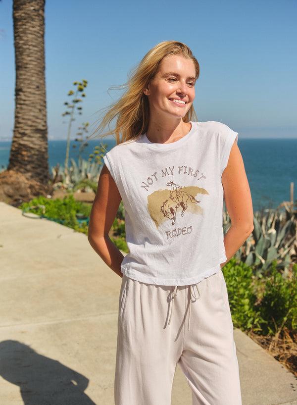sundry Sundry Not My First Rodeo Muscle Tank Tee in Optic White