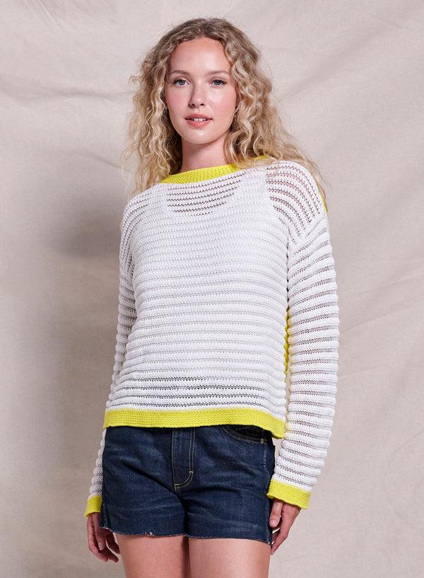 sundry Sundry Open Knit Color Block Sweater in Optic White