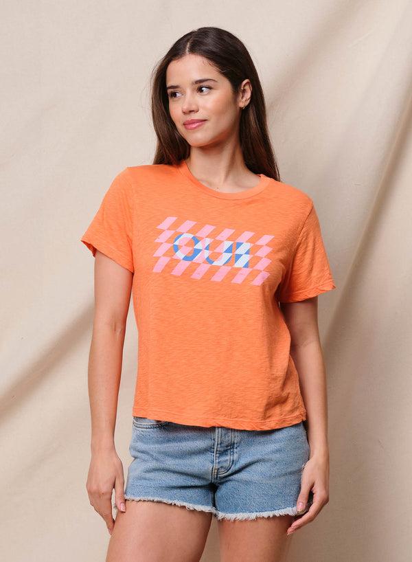 sundry Sundry Oui Short Sleeve Boxy Crew Tee in Blaze Orange