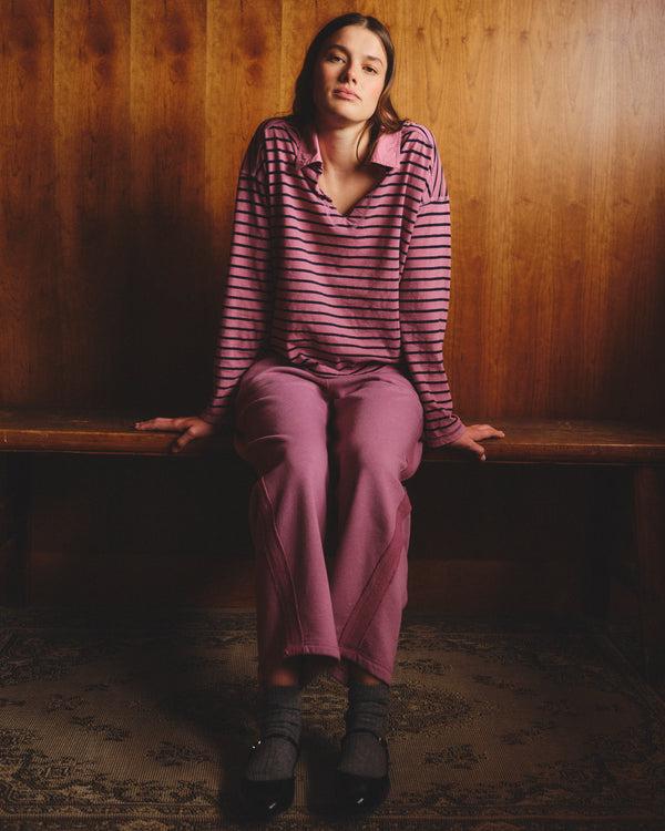 sundry Sundry Popover Polo Boyfriend Long Sleeve Top in Mauve