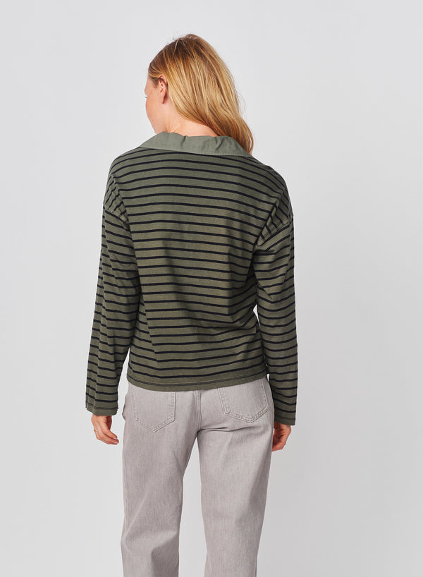 Sundry Sundry Popover Polo Boyfriend Long Sleeve Top In Signature Green