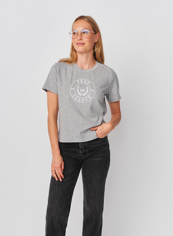 Sundry Sundry Prep League Short Sleeve Boxy Crew Tee In Heather Grey