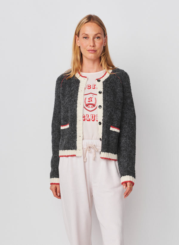 Sundry Sundry Raglan Cardigan Sweater With Contrast Tipping In Washed Black