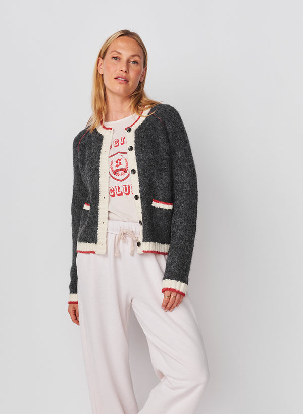 Sundry Sundry Raglan Cardigan Sweater With Contrast Tipping In Washed Black