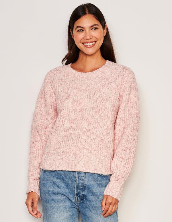 sundry Sundry Rib Transfer Crew Neck Sweater in Guava