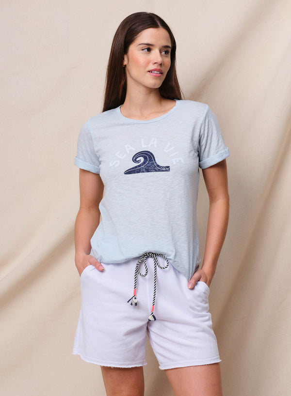 sundry Sundry Sea La Vie Rolled Sleeve Tee in Chambray