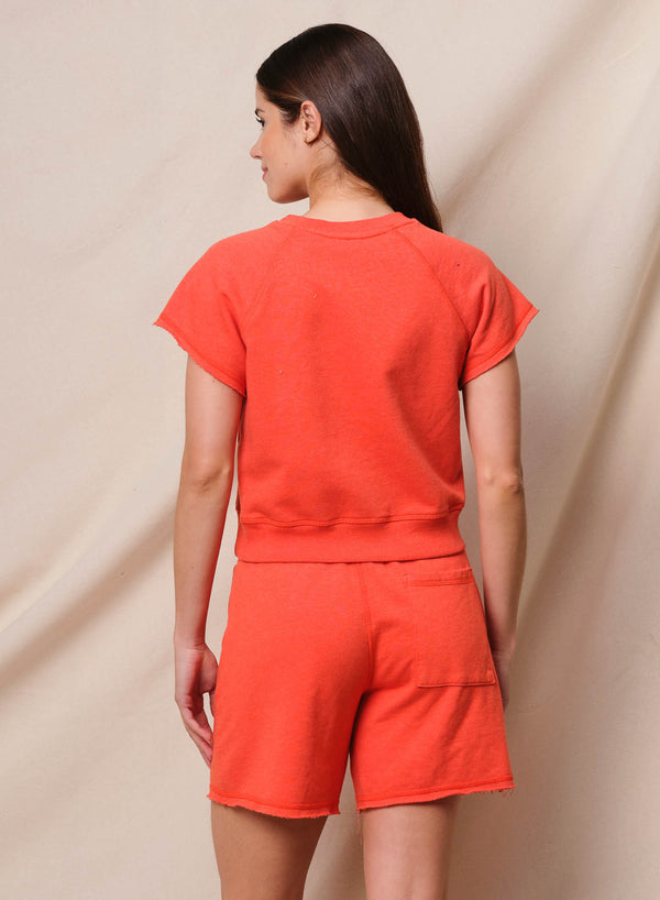 Sundry Sundry Sea Love Sun Short Sleeve Sweatshirt In Bright Coral