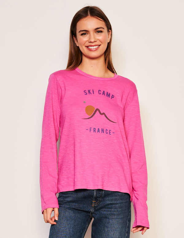 sundry Sundry Ski Camp Long Sleeve Crew in Fuscia Gem