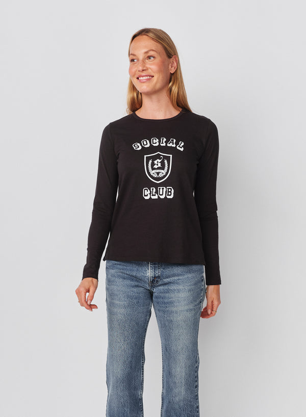 Sundry Sundry Social Club Long Sleeve Crew In Washed Black