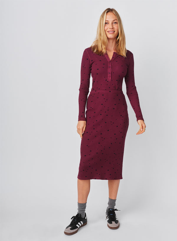 Sundry Sundry Stars Long Sleeve Henley In Mulled Wine