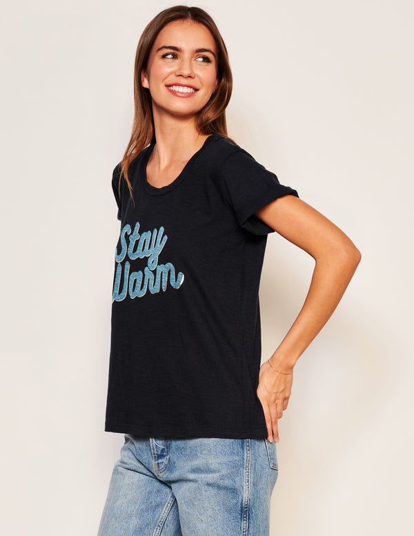 Sundry Sundry Stay Warm Rolled Sleeve Tee In Deep Navy