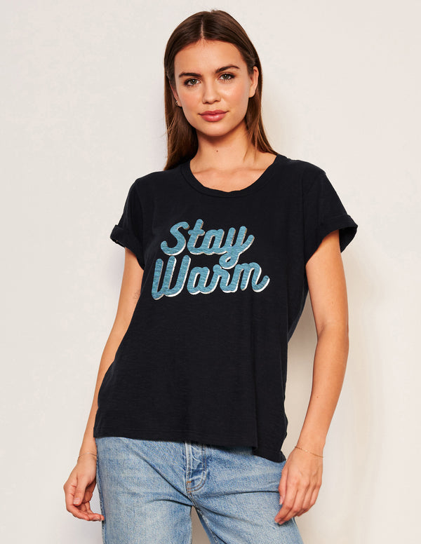 sundry Sundry Stay Warm Rolled Sleeve Tee in Deep Navy