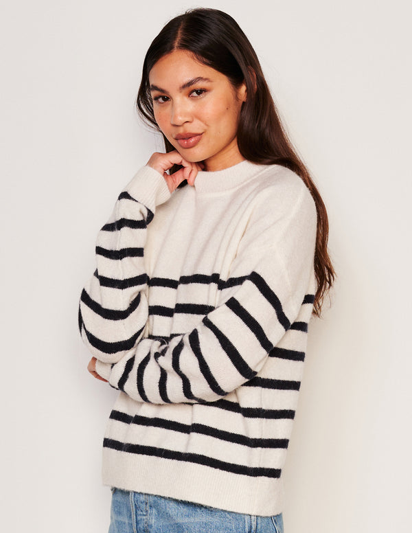 Sundry Sundry Stripes Mock Neck Cozy Sweater In Oyster