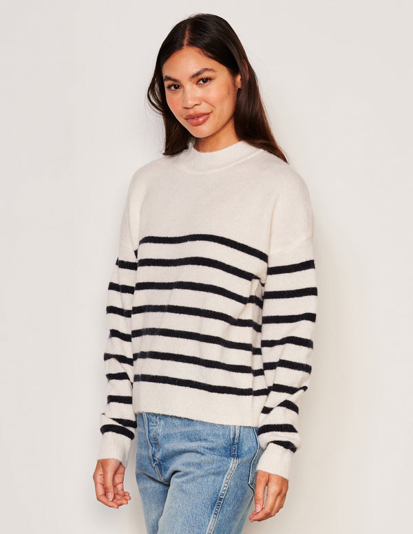 Sundry Sundry Stripes Mock Neck Cozy Sweater In Oyster