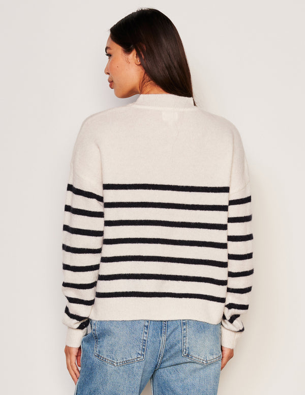 Sundry Sundry Stripes Mock Neck Cozy Sweater In Oyster