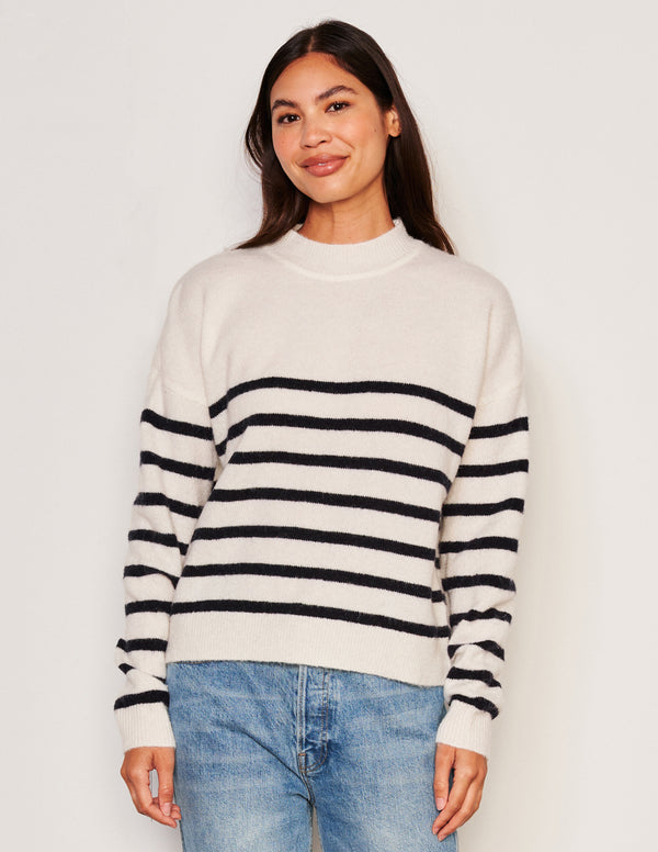sundry Sundry Stripes Mock Neck Cozy Sweater in Oyster