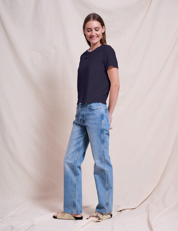 Sundry Sundry Crew Neck Tee In Deep Navy