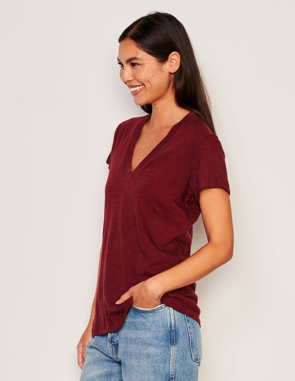 Sundry Sundry Deep V-Neck Tee In Red Rock
