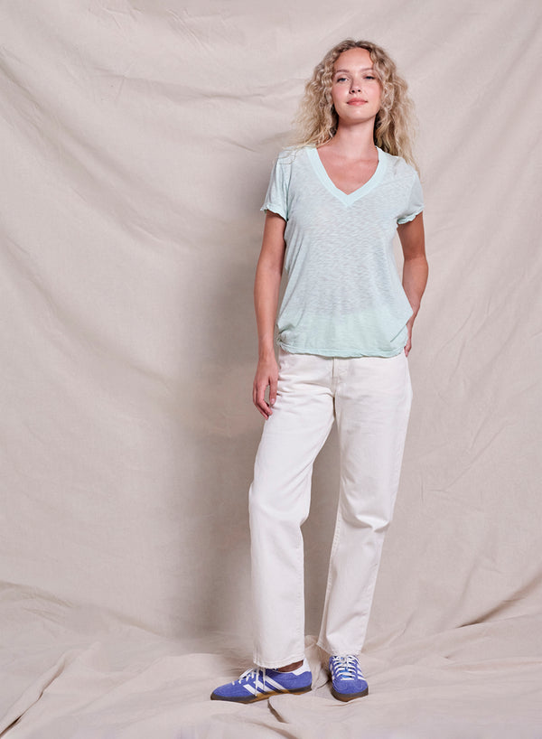 sundry Sundry Deep V-Neck Tee in Sheer Blue