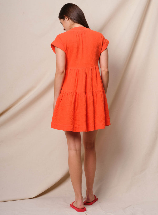 Sundry Sundry Gauze Tiered Dress In Bright Coral