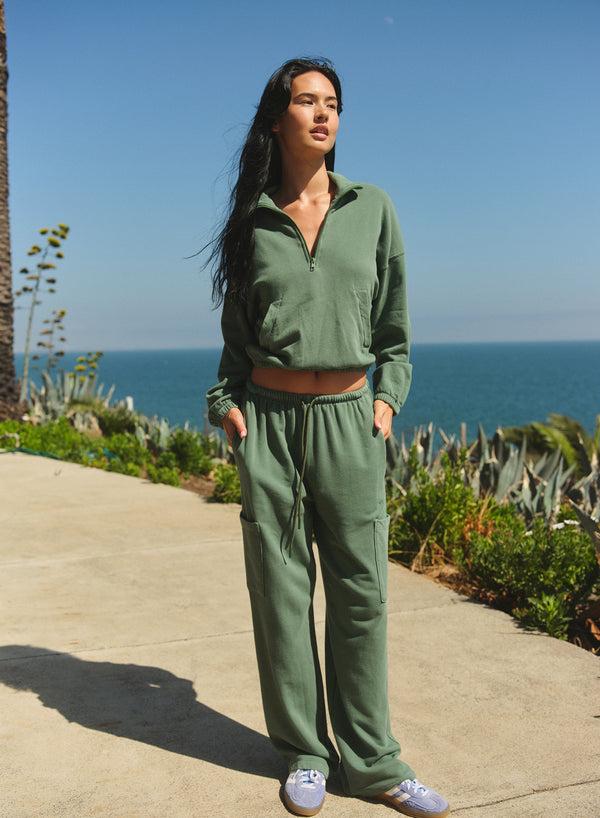 Sundry Sundry Half Zip Academy Sweatshirt In Loden