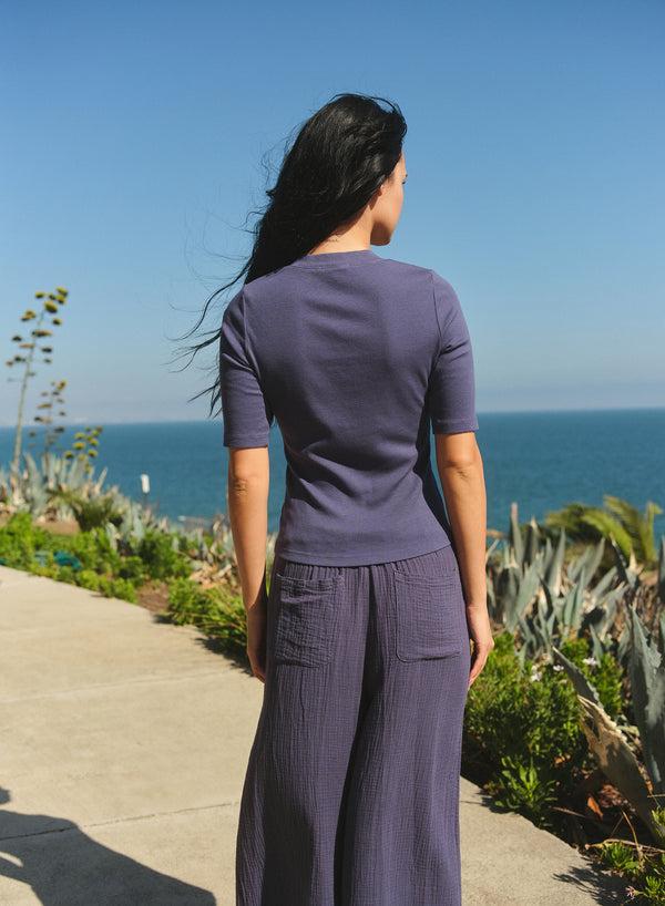 Sundry Sundry Lace Up Coastal Top In Vintage Navy