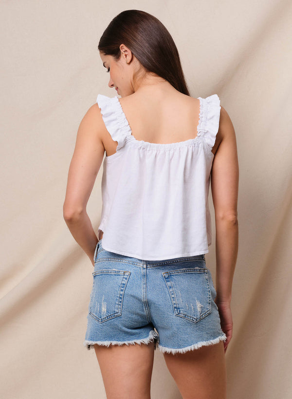 Sundry Sundry Linen Flutter Tank In Optic White