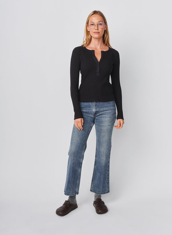 sundry Sundry Long Sleeve Henley in Washed Black