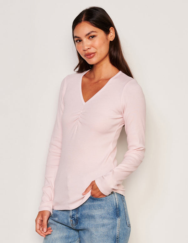 Sundry Sundry Long Sleeve V-neck Top In Flush Pink