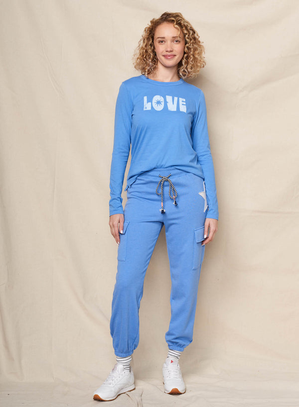 sundry Sundry Love Long Sleeve Crew in Lagoon Blue