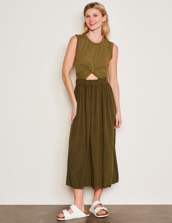 Sundry Sundry Midi Mixed Media Dress In Olive