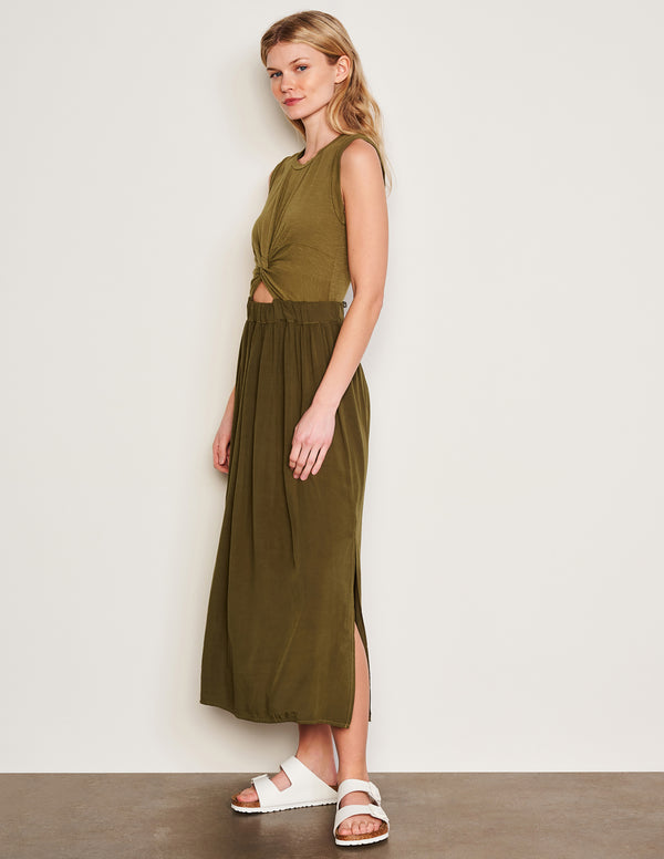 Sundry Sundry Midi Mixed Media Dress In Olive