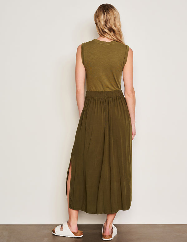 Sundry Sundry Midi Mixed Media Dress In Olive
