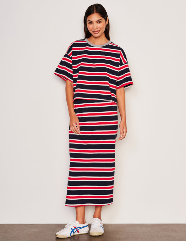 sundry Sundry Midi Side Slit Skirt in Flare Red