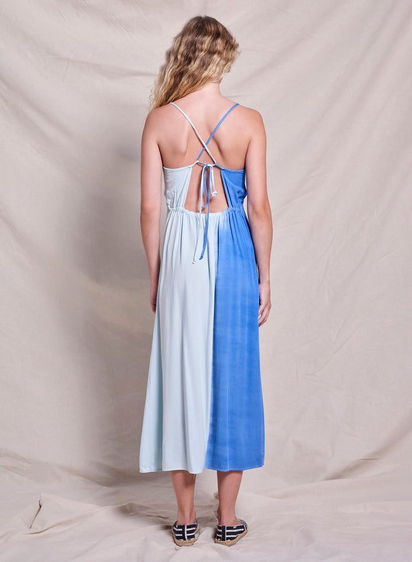 Sundry Sundry Midi Tie Back Dress In Lagoon Blue