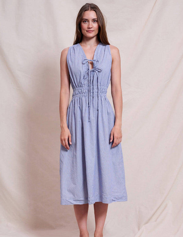 Sundry Sundry Midi Tie Neck Dress In Deep Navy