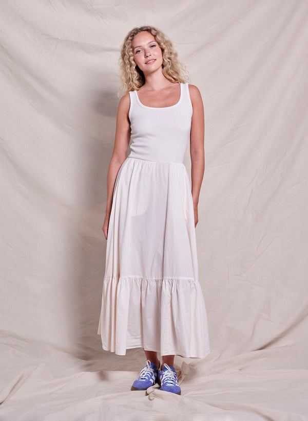sundry Sundry Mixed Media Dress in Oyster