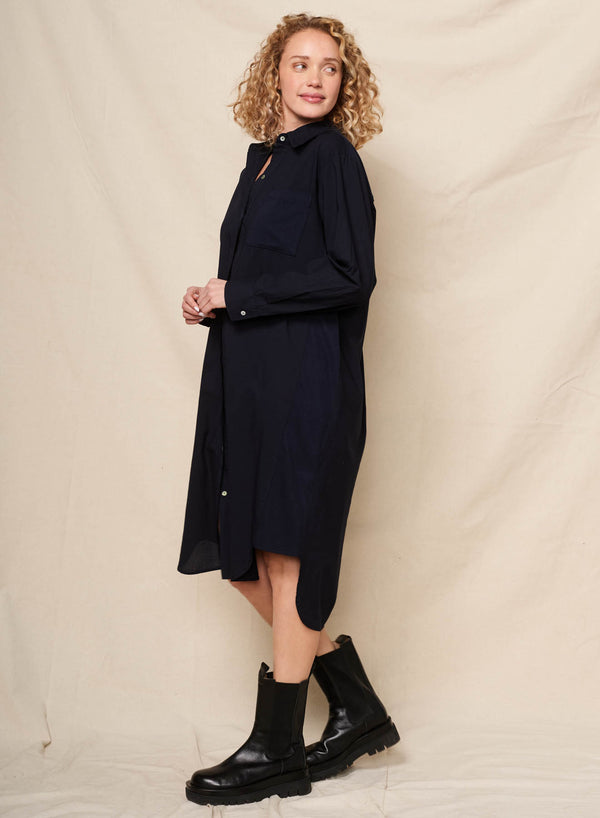 Sundry Sundry Mixed Media Shirt Dress In Deep Navy