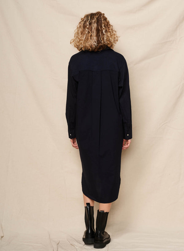 Sundry Sundry Mixed Media Shirt Dress In Deep Navy