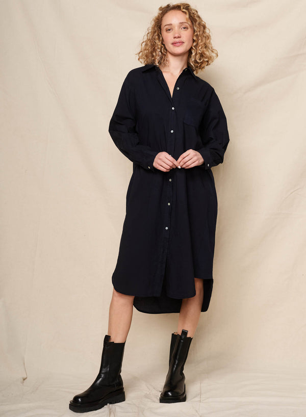 sundry Sundry Mixed Media Shirt Dress in Deep Navy
