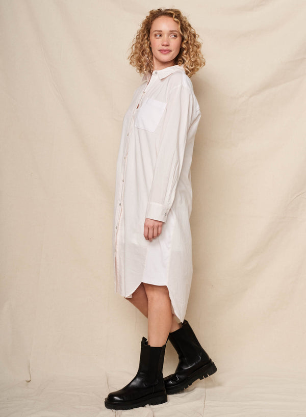 Sundry Sundry Mixed Media Shirt Dress In Oyster