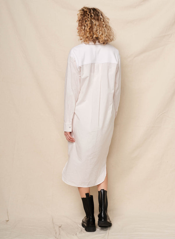Sundry Sundry Mixed Media Shirt Dress In Oyster