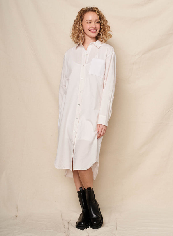 sundry Sundry Mixed Media Shirt Dress in Oyster